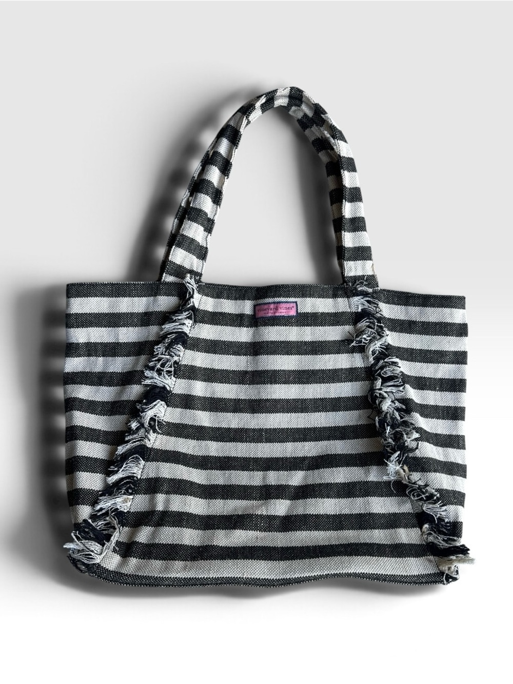 • VINEYARD VINES • Striped Canvas Fringe Tote Bag